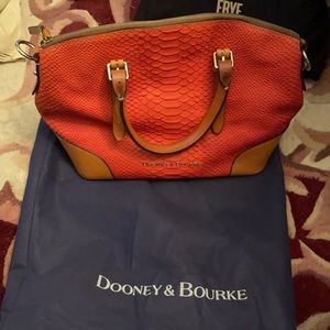 Orange and tan leather bag